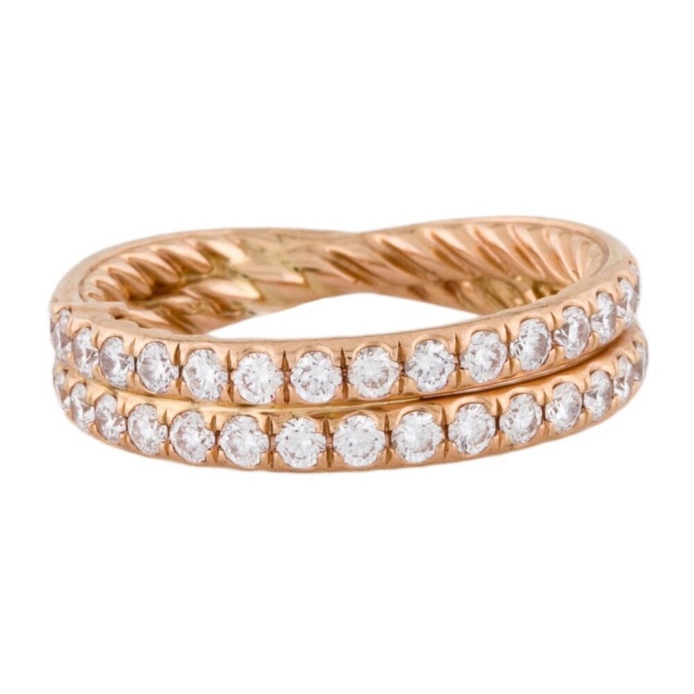 DAVID YURMAN 18K 750 ROSE GOLD 1.23CTW DIAMOND PAVÉ CROSSOVER RING
